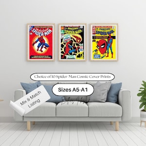 Choice of 10 spider-man comic cover prints, mix & match gallery wall listing, spider-man gifts, spider-man prints, sizes a5, a4, a3, a2, a1