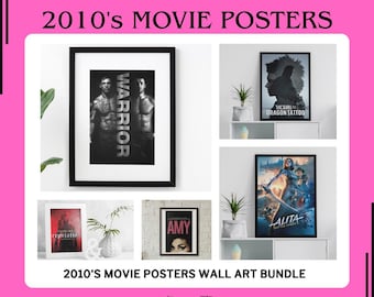 May include: A selection of framed movie posters from the 2010s, featuring films like "Warrior", "The Girl with the Dragon Tattoo", "Alita: Battle Angel", and "Amy". The posters are set against a white backdrop, with the text "OVER 300 2010's MOVIE POSTERS" at the top.