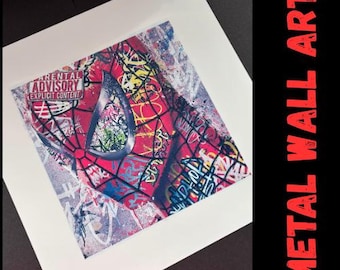 Graffiti Spider-Man metalen muurkunst, Street Art-stijl superheldafdruk, komisch decor, cadeau Spider-Man fan, stedelijke muurkunst, cadeau idee Spider-Man