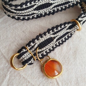 Black Woven Bracelet with Agate Stone