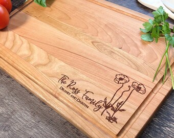 Personalized Poppy Flower Cutting Board, Anniversary Gift