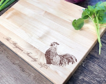 Hahn Schneidebrett. Schneidebrett handgefertigt. Holz. Farm. Huhn. Personalisiertes Brett. Angepasst. #99