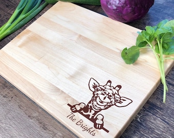 Engraved Giraffe Cutting Board, Personalized Housewarming Gift