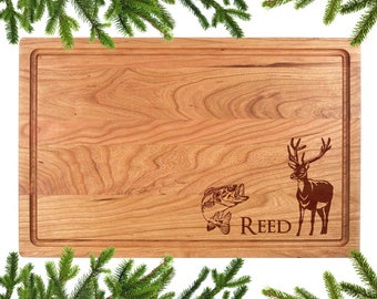 Bass and Deer Custom Cutting Board. Christmas Gift for Dad. Gift for Husband. Fisherman. Hunter. Fish. 120