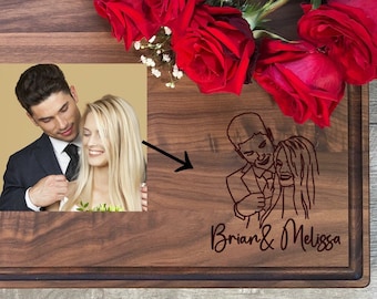 Custom Engraved Photo Cutting Board: Anniversary, Wedding Gift