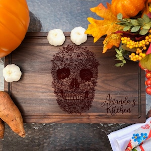 Personalized Cutting Board. Skull Custom Cutting Board. Skeleton. Halloween Board. Customized Board. Your Name Here  #89