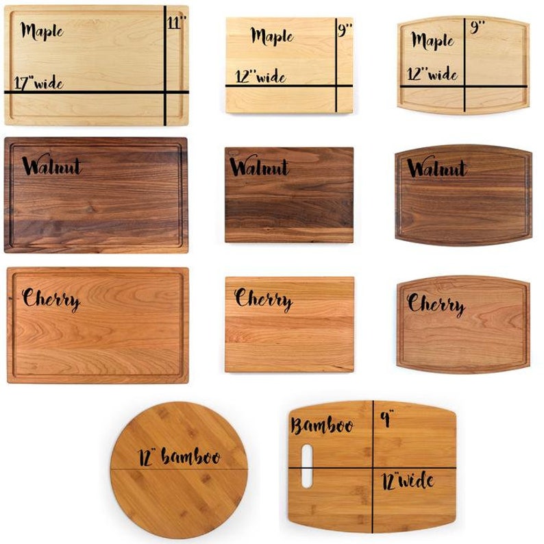Puede incluir: Surtido de tablas de cortar de madera en varias formas y tama&ntilde;os, incluyendo arce, nogal, cerezo y bamb&uacute;. Las tablas son todas de madera natural y tienen diferentes dimensiones, incluyendo 9" x 12", 11" x 17" y 12" de di&aacute;metro.