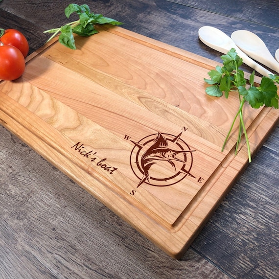 Marlin and Compass Cutting Board. Fishing Cutting Board. Fisherman Gift.  Naval Compass. Boat. M121 