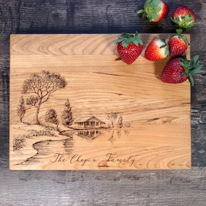 Personalized Engraved Wood Cutting Board: Nature Scene Gift