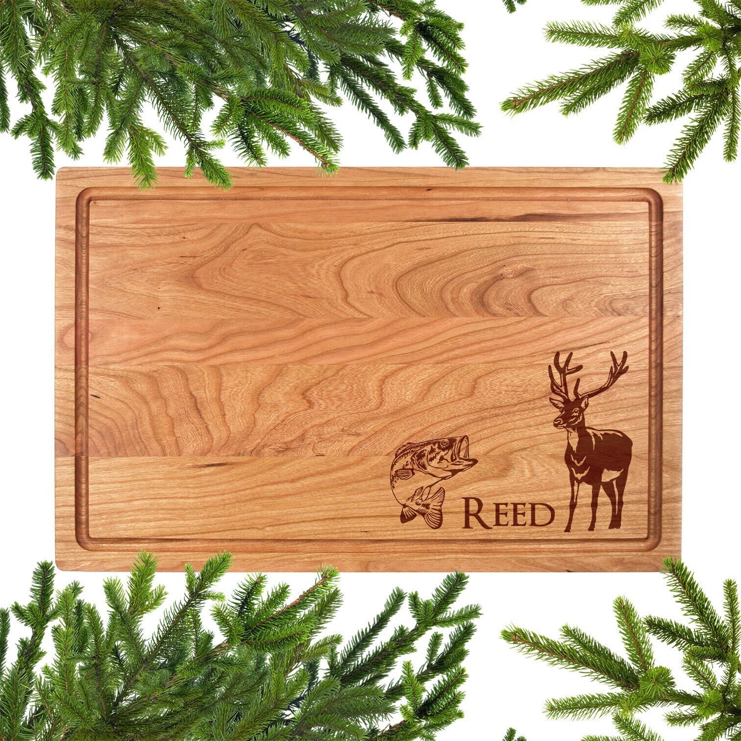 Bass and Deer Custom Cutting Board. Christmas Gift for Dad. Gift for Husband. Fisherman. Hunter. Cutting Board Fish. Retirement Gift for Him