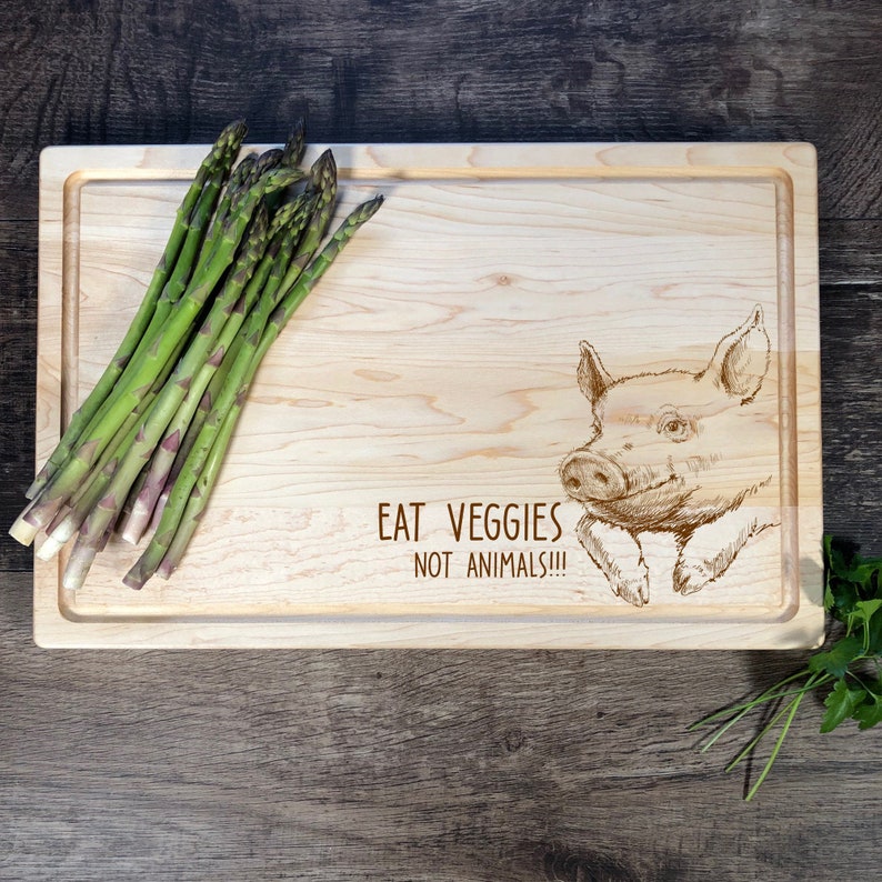 Eat Veggies Not Animals. Cutting Board. Vegetarian. Vegan Gift. Vegan AF. Cutting Boards. Cutting Board Handmade. Wood. Pig. 17 image 2