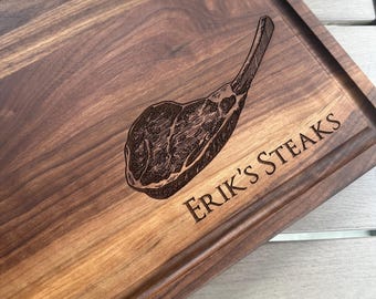 Personalized Tomahawk Steak BBQ Board Engraved Hardwood Cutting Board