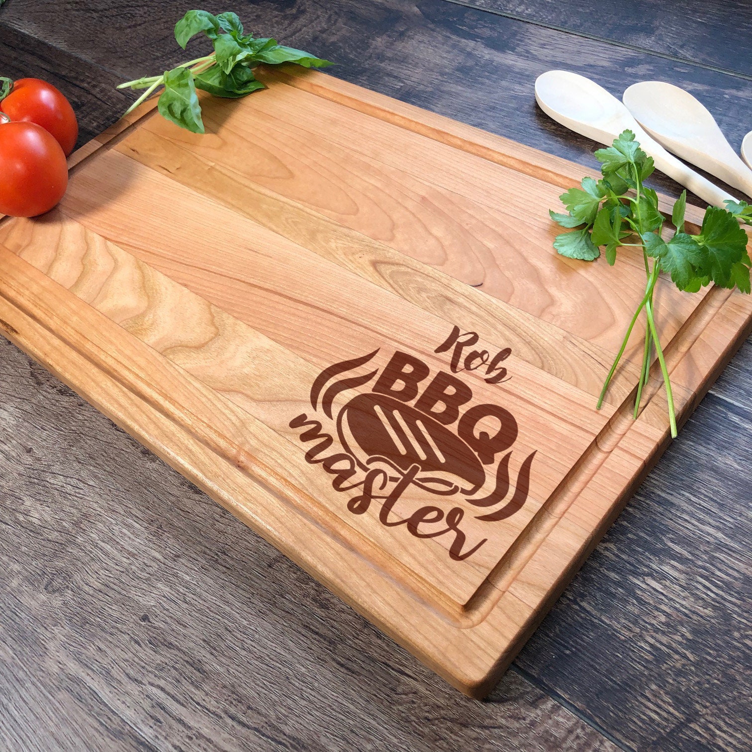 14 x 20 x 3/4 Cherry Wood Cutting Board with Juice Groove and Reservoir.