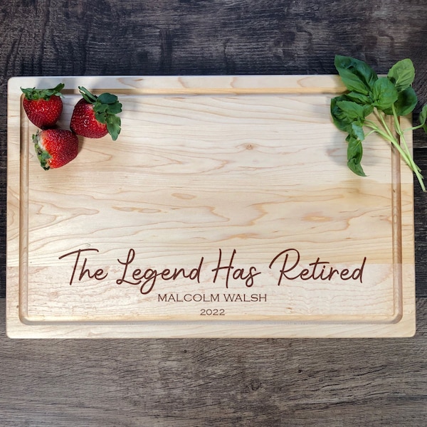 The Legend Has Retired. Personalized Cutting Board - Retirement Gift. Corporate Gift. Employee Gift. Customized Board. Custom Board. #101