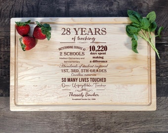 Personalized Teacher Cutting Board, Custom Engraved Maple Wood Tray