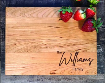 Personalized Cherry Wood Cutting Board Engraved Family Name Gift