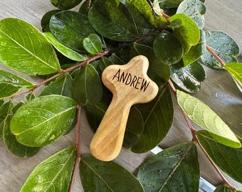 Personalized Olive Wood Comfort Cross: Handheld Prayer Gift