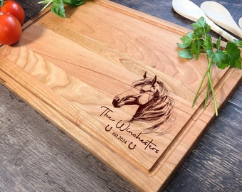Personalized Horse Cutting Board Custom Engraved Gift for Equestrian