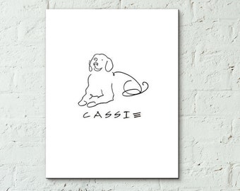 Golden Retriever Line Drawing | Personalized Pet Dog Portrait | Personalized Dog Gift with the Name of Your Golden Retriever in the Art