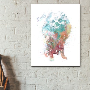 Pomeranian Personalized Pet Art | Watercolor Dog Pet Portraits | Your Dog&#39;s Name in the Art | Pomeranian Dog Gifts from Personal Prints