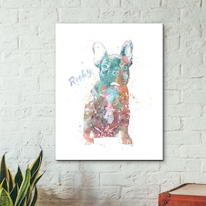 Frenchie Personalized Pet Art | Watercolor Dog Pet Portraits | Your Dog&#39;s Name in the Art | Frenchie Dog Gifts from Personal Prints