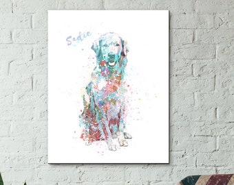 Golden Retriever Personalized Pet Art | Watercolor Dog Pet Portraits | Your Dog's Name in the Art | Golden Retriever Dog Gifts