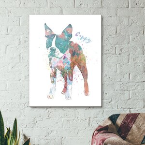 Boston Terrier Personalized Pet Art | Watercolor Dog Pet Portraits | Your Dog's Name in the Art | Boston Terrier Dog Gifts