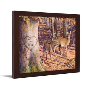 Whitetail Sunrise | Personalized Names in Heart | Personalized Gift from Personal Prints | Whitetail Deer Framed Art Decor