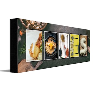 May include: A collage of food images, including a shrimp dish, a pancake with blueberries, a variety of spices, and a bowl of white powder. The images are arranged in a row, with the word "ONES" spelled out in the background.