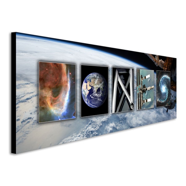 Space Name Art | Personalized Space Art Gifts | NASA Photography Space Gifts Spell Your Name With Images of Planets, Rockets, and More.