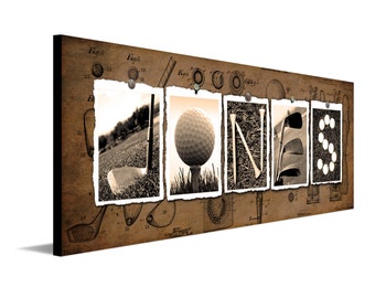 Vintage Golf Name Art | Personalized Golf Gifts for the Golfer | Golfing Sports Art with Your Name from Personal Prints | USA Made