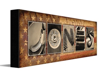 Shooting / Guns Name Art | Personalized Name Art Gifts | Customized Patriotic Art & Decor | Made in the USA | Personal Prints