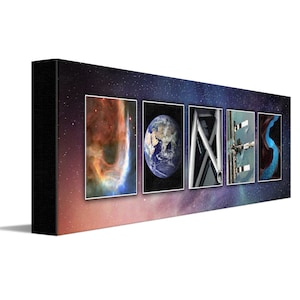 Space Name Art | Personalized Space Art Gifts | NASA Photography Space Gifts Spell Your Name With Images of Planets, Rockets, and More.