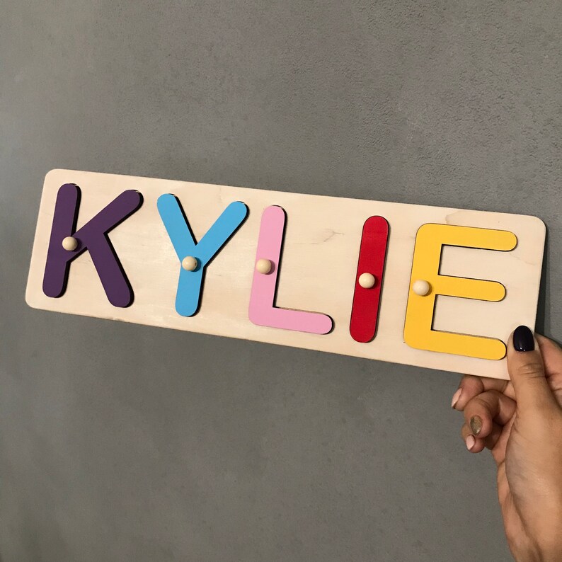 Wooden Name Puzzle With Pegs / Pastel Colors Letters / Etsy