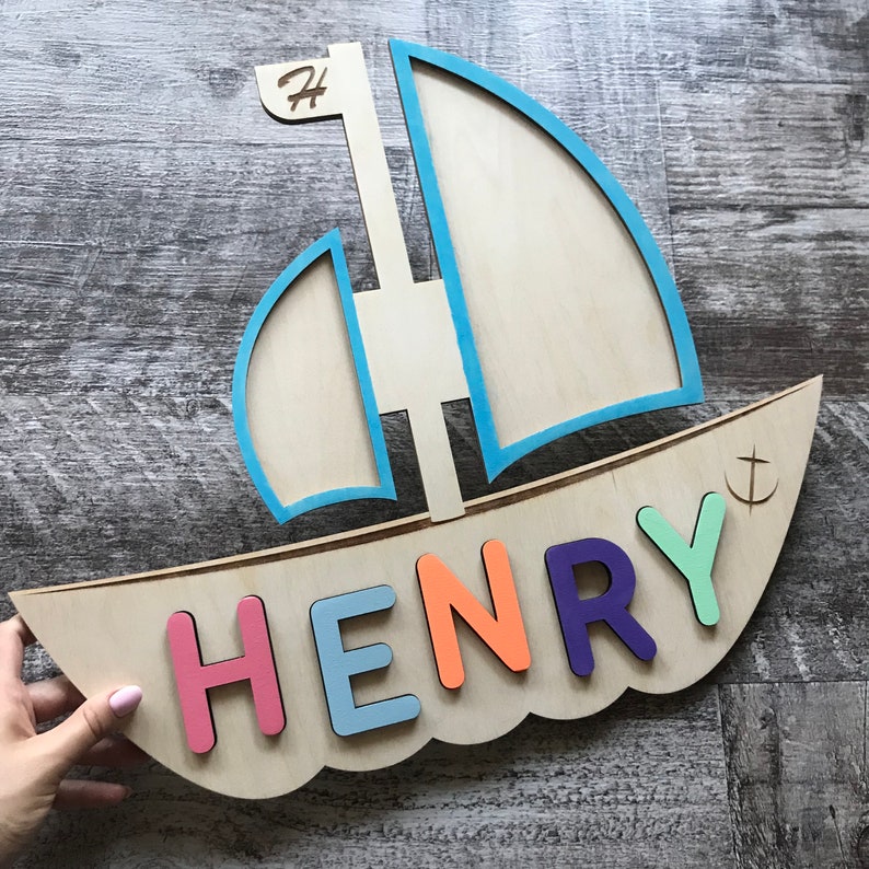 Wooden Boat Name Puzzle Baby Shower 1st Birthday Baby Boy Gift Etsy