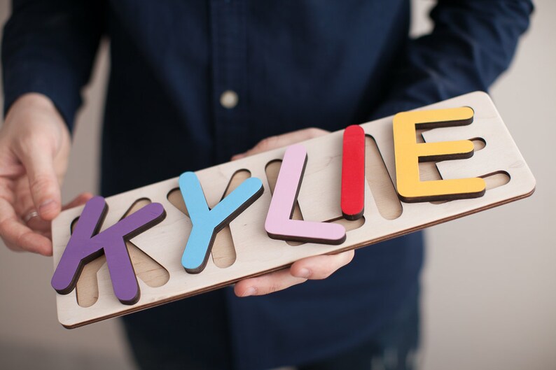 Wooden Name Puzzle With Pegs / Pastel Colors Letters / Etsy