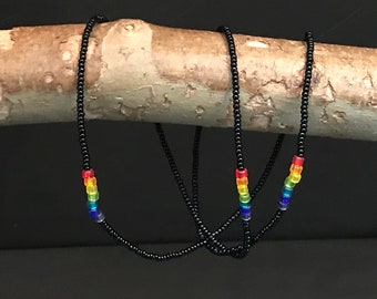 PRIDE Wrap Bracelet / Necklace | Portion of the proceeds donated to ACLU Drag Defense Fund Czech Glass Black Seed & Rainbow Beads | LGBTQ