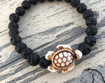 Child's Aromatherapy Diffuser Bracelet With Lava Stones and Sea Turtle Bead