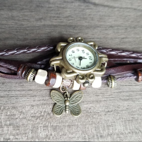 Vintage Watch Bracelet With Butterfly Charm Steampunk Gifts Etsy