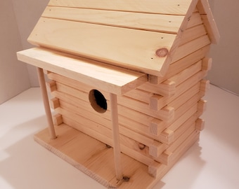 Log Cabin Birdhouse with Porch