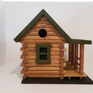 Hand Crafted Log Cabin Bird House with Stone Chimney image 4