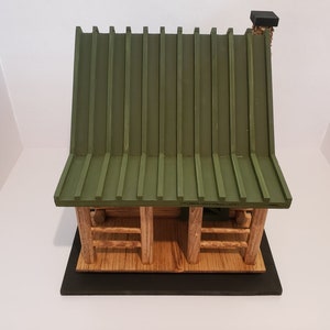 Hand Crafted Log Cabin Bird House with Stone Chimney image 8