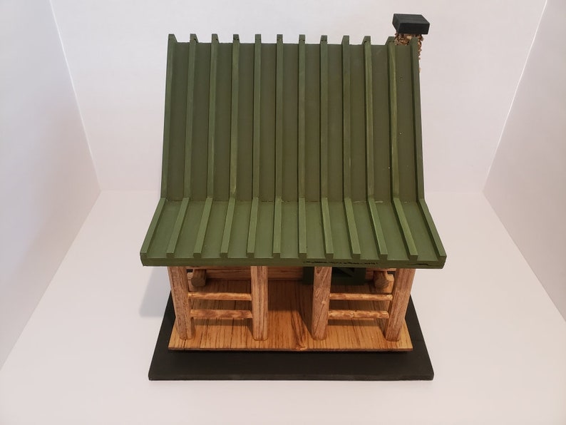 Hand Crafted Log Cabin Bird House with Stone Chimney image 8