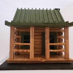 Hand Crafted Log Cabin Bird House with Stone Chimney image 3