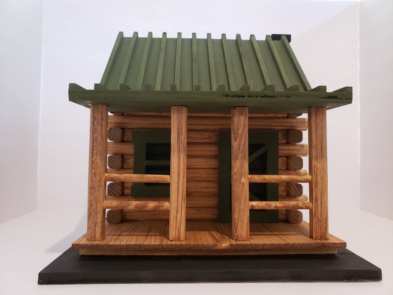 Hand Crafted Log Cabin Bird House with Stone Chimney image 3