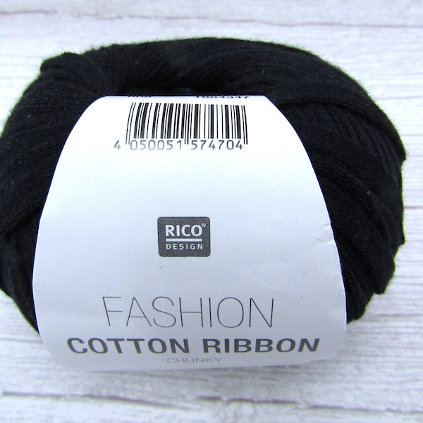 NEW - HTF - Rico Design Black Fashion Cotton Ribbon Tape Yarn Italian Yarn - Ready to Ship