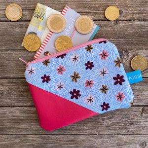 Geldbeutel, Mini Täschchen pink blau geblümt, Kunstleder, Patchwork Portemonaie, Geschenk Mädchen Geburtstag, Ostern, Kleingeld, Eisgeld
