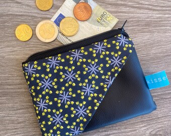 Mini billetera tulipanes amarillos negros, billetera pequeña, bolsa de dinero, regalo para mejor amiga, pareja, mamá para el cumpleaños del Día de la Madre