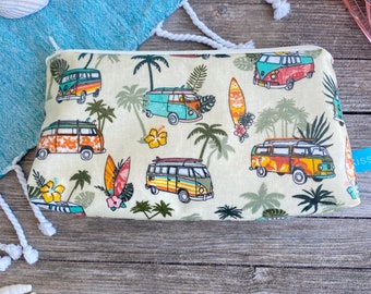 Bolsa cosmética/bolsa de neopreno repelente al agua, tamaño mediano de algodón revestido y hule, surf, Bulli beige, regalo para autocaravana