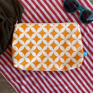 Wetbag, Kulturbeutel, Retro Muster, orange, Schwimmen, Badetasche, Kosmetiktasche, Schwimmtasche, Geschenk Schwimmerinnen, nasse Badesachen